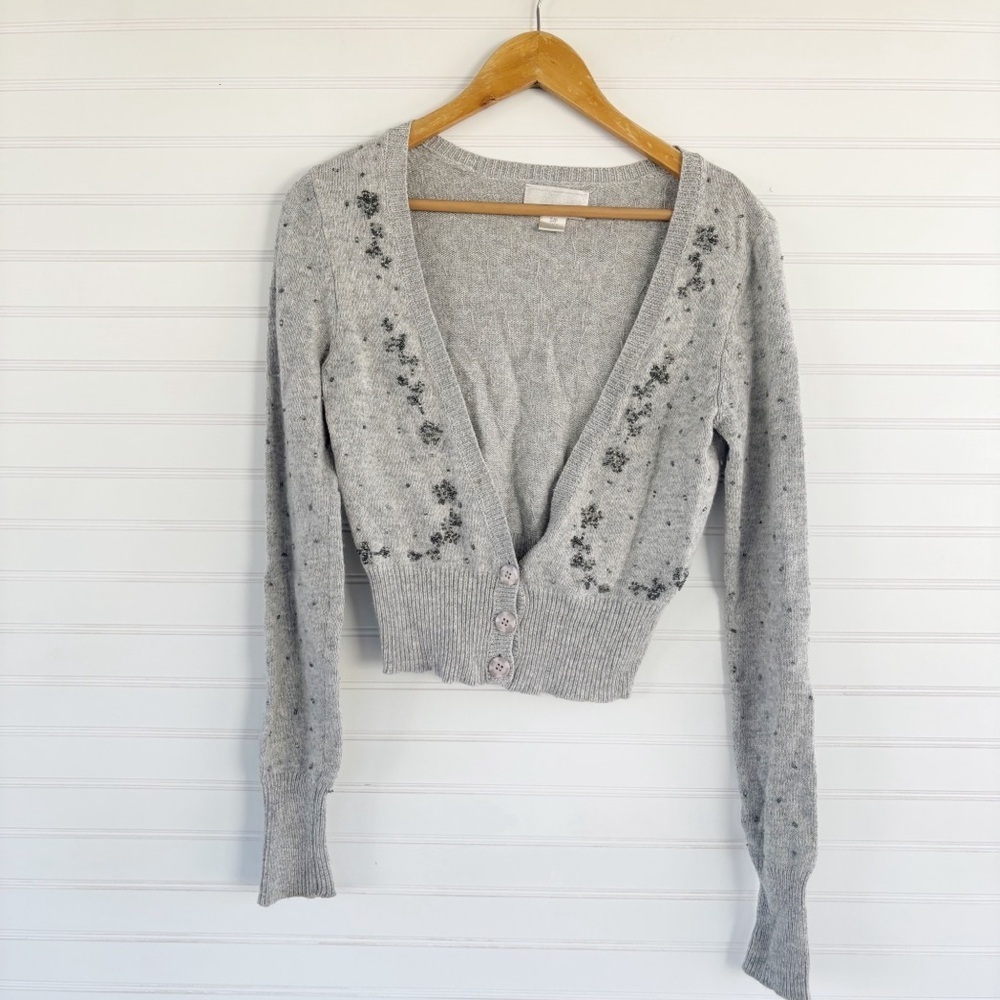 Gray Floral Embroidered Cardigan